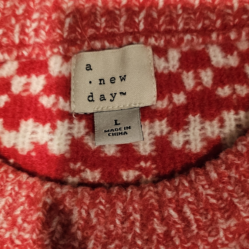 A New Day Red and White Patterned Womens Sweater Size L‎ - Picture 4 of 4